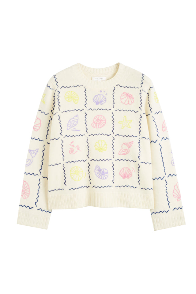 Chinti And Parker Cream Wool-Cashmere La Mer Embroidered Sweater
