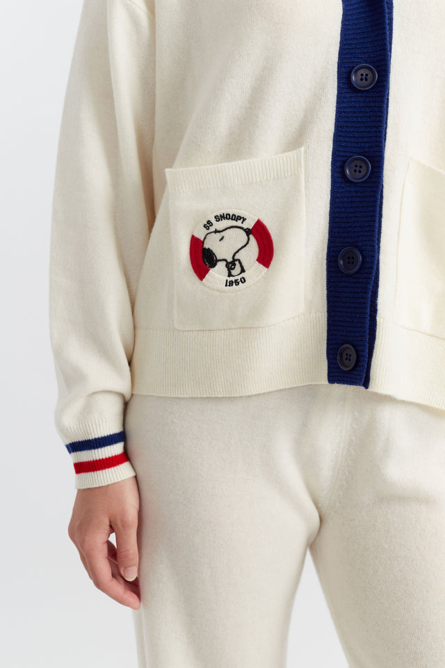 Chinti And Parker Cream Wool-Cashmere Snoopy Nautical Cardigan