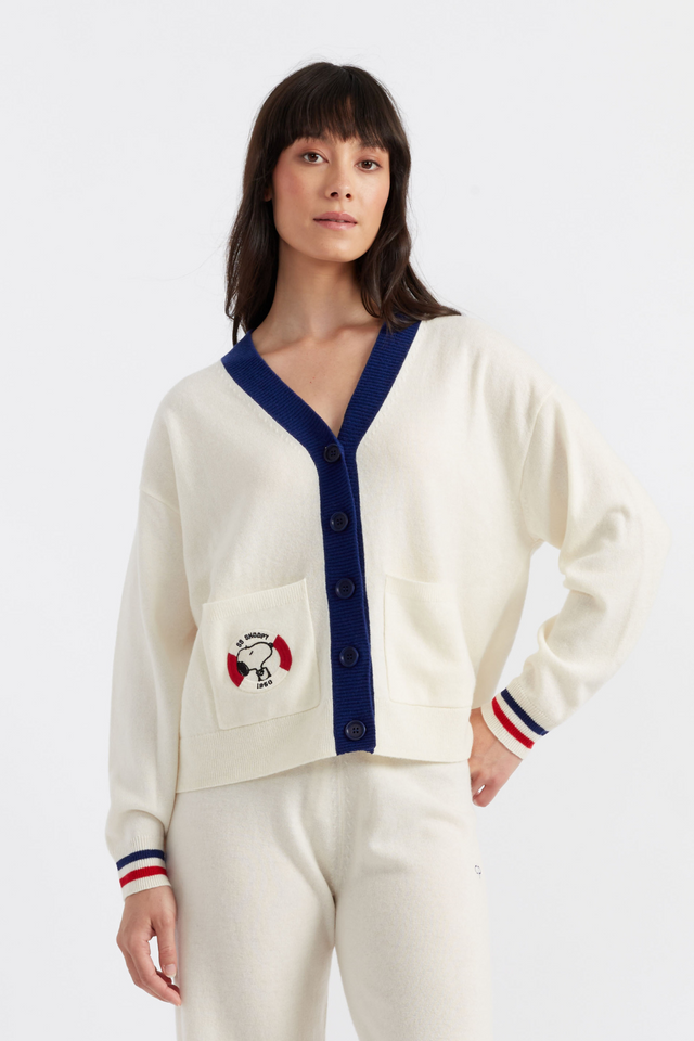 chinti and parker Cream Wool-Cashmere Snoopy Nautical Cardigan