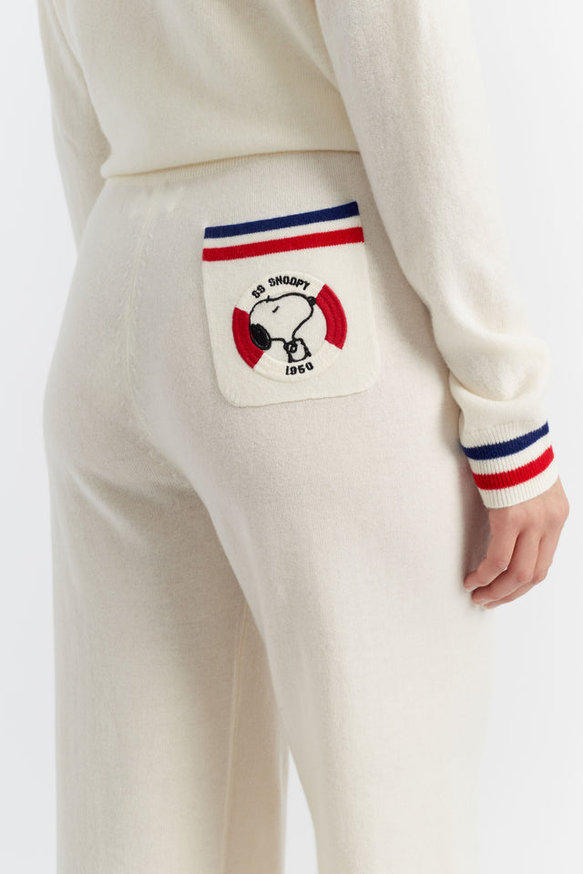 Chinti And Parker Cream Wool-Cashmere Snoopy Nautical Wide-Leg Track Pants