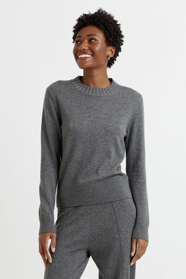 chinti and parker Dark-Grey Wool-Cashmere Cropped Sweater