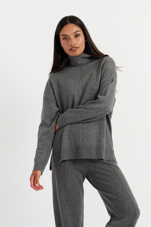 chinti and parker Dark-Grey Wool-Cashmere Rollneck Sweater