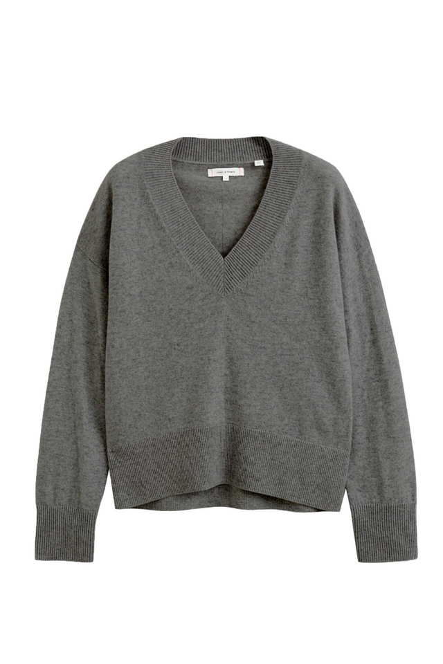 Chinti And Parker Dark-Grey Wool-Cashmere V-Neck Sweater