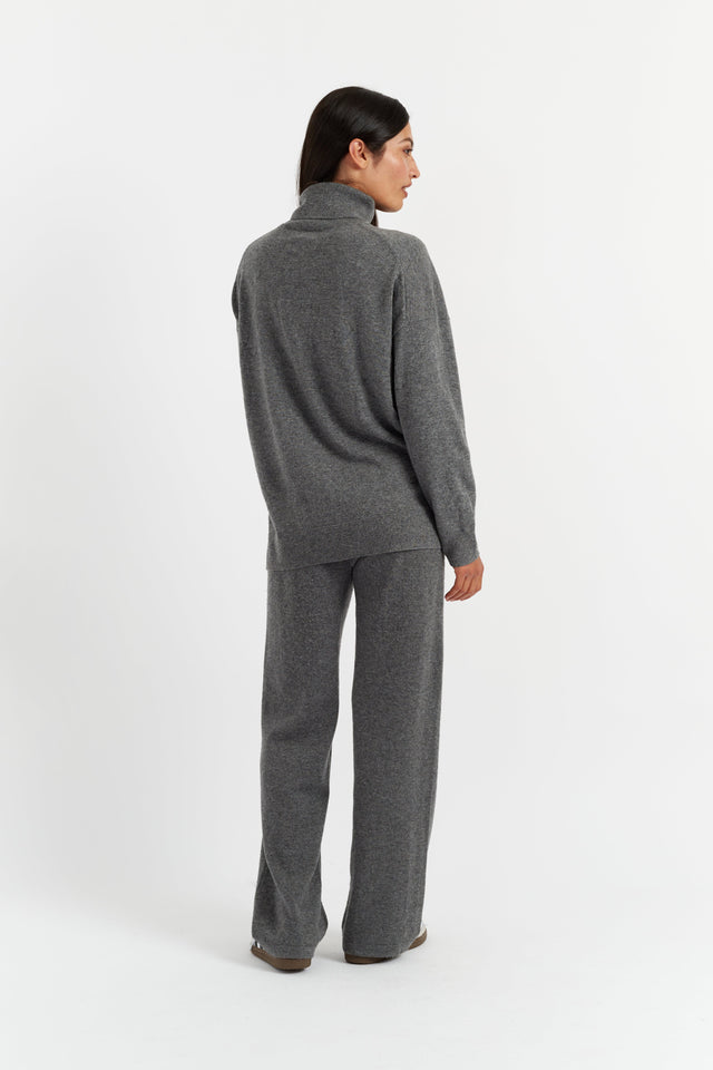 Chinti And Parker Dark-Grey Wool-Cashmere Wide-Leg Track Pants