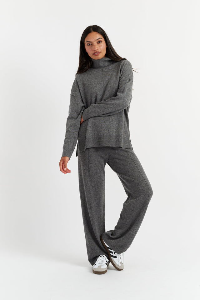 chinti and parker Dark-Grey Wool-Cashmere Wide-Leg Track Pants