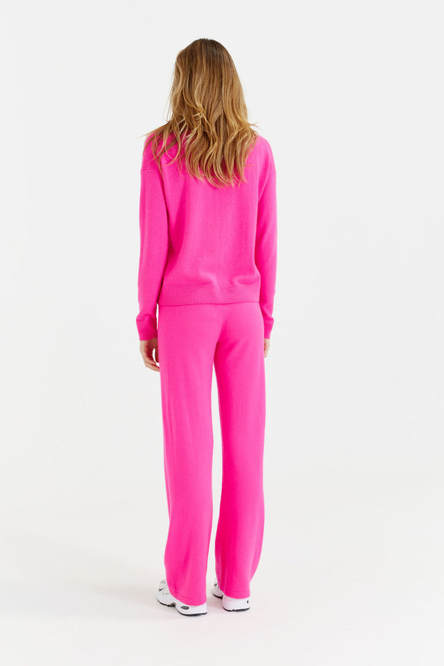 Chinti And Parker Fuchsia Wool-Cashmere Wide-Leg Track Pants