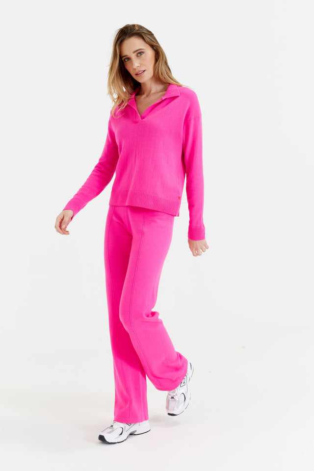 chinti and parker Fuchsia Wool-Cashmere Wide-Leg Track Pants