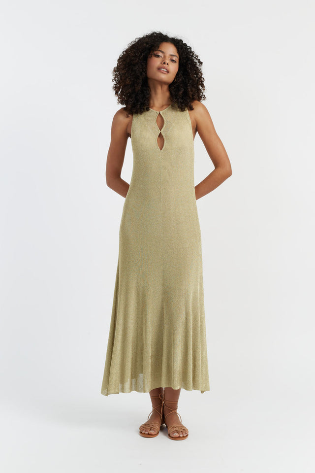 Chinti And Parker Gold Laura Whitmore Shimmer Dress