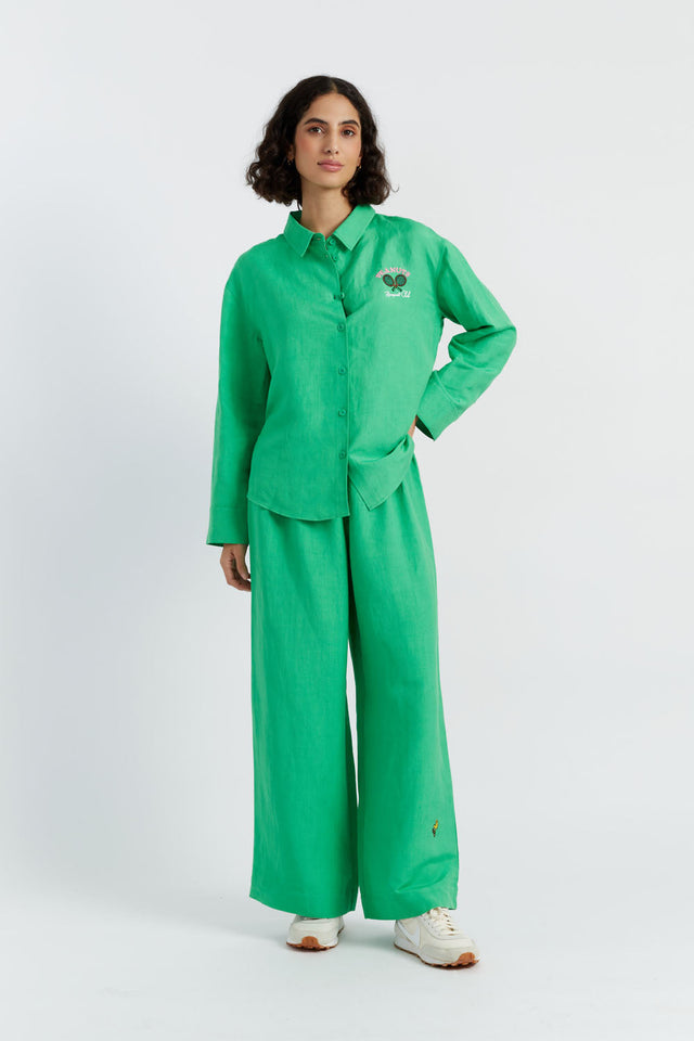 Chinti And Parker Green Linen-Cotton Peanuts Racquet Club Shirt