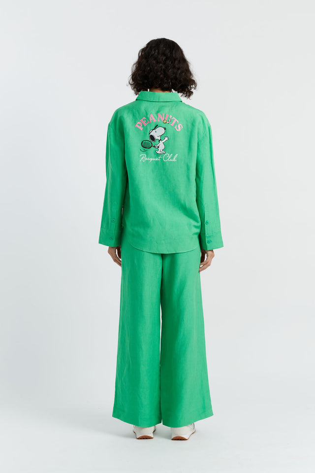 Chinti And Parker Green Linen-Cotton Peanuts Racquet Club Shirt