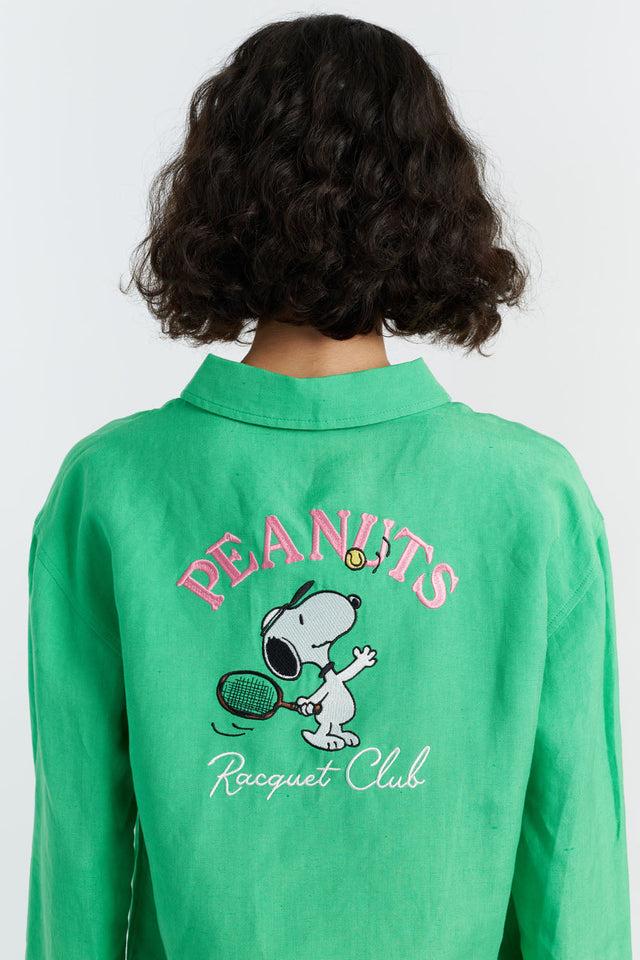 chinti and parker Green Linen-Cotton Peanuts Racquet Club Shirt