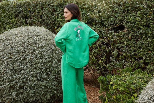 Chinti And Parker Green Linen-Cotton Peanuts Racquet Club Trousers