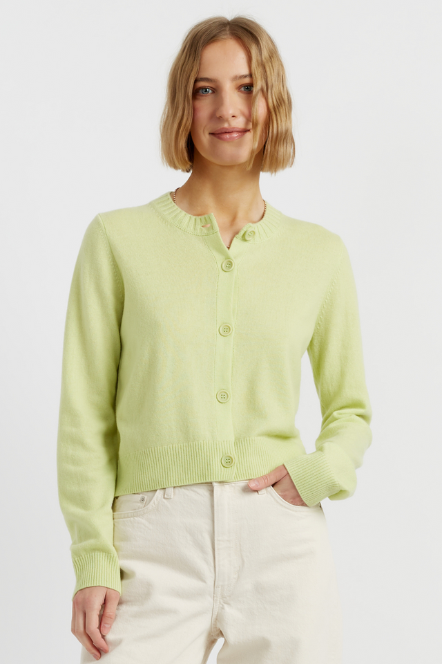 chinti and parker Lemon Wool-Cashmere Crew Neck Cardigan
