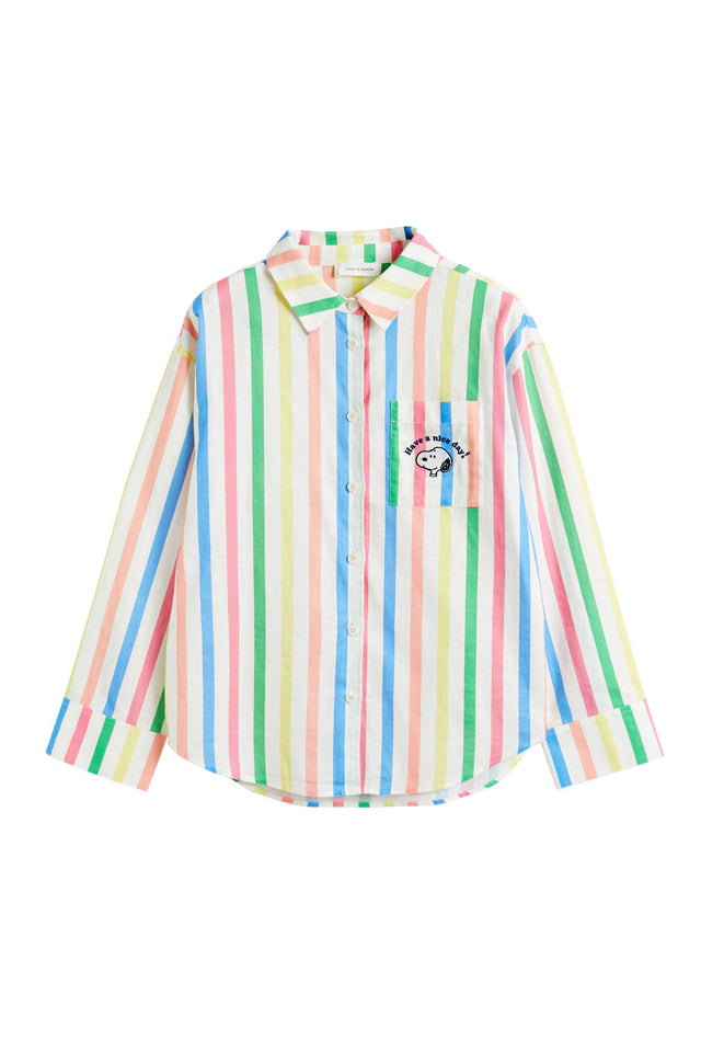 Chinti And Parker Multi Linen-Cotton Snoopy Stripe Long Sleeve Shirt