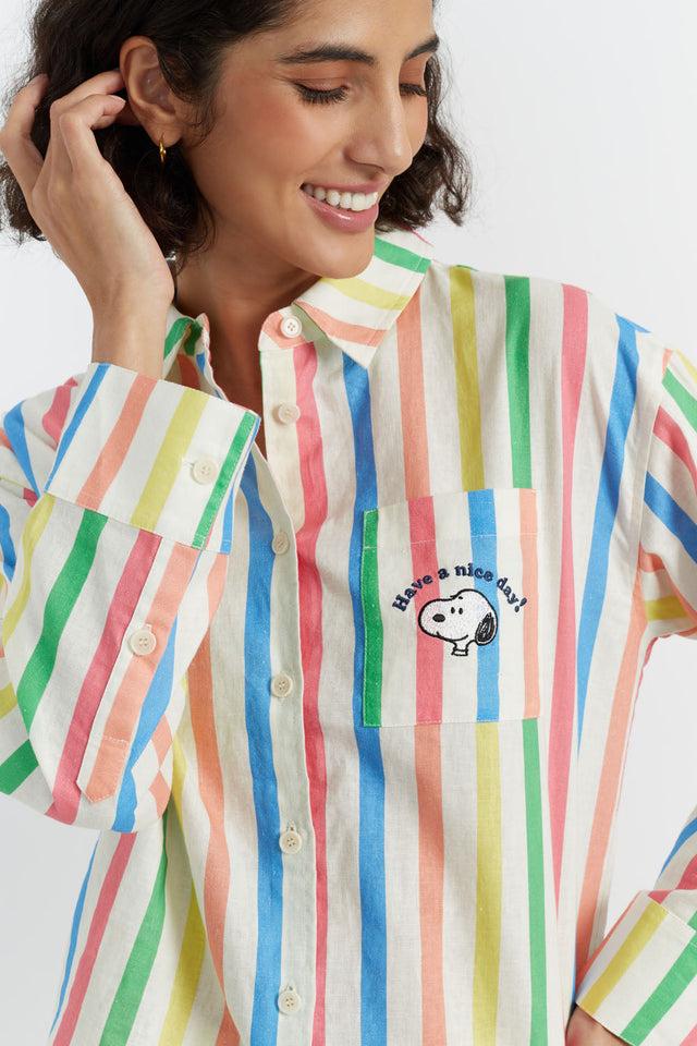 chinti and parker Multi Linen-Cotton Snoopy Stripe Long Sleeve Shirt