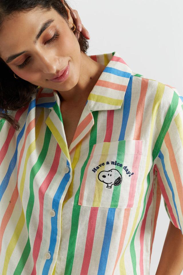 Chinti And Parker Multi Linen-Cotton Snoopy Stripe Shirt