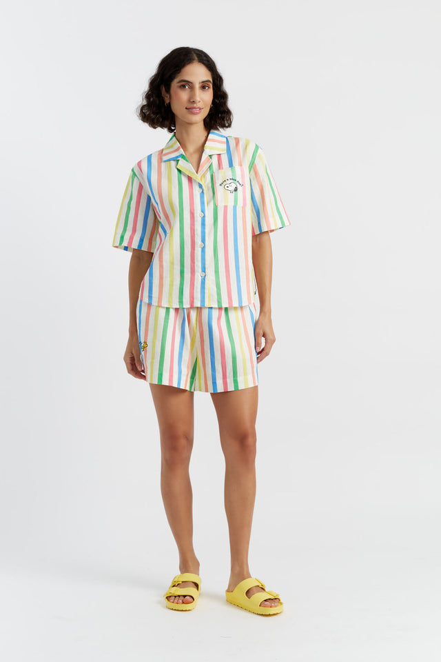 chinti and parker Multi Linen-Cotton Snoopy Stripe Shorts