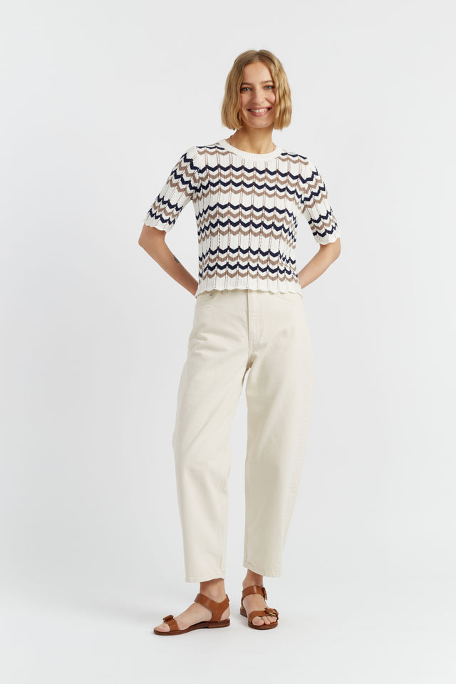 Chinti And Parker Navy Cotton Chevron Stitch T-Shirt