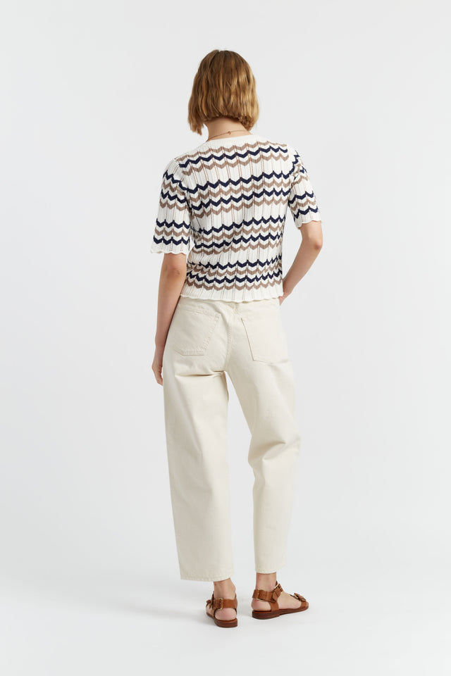 Chinti And Parker Navy Cotton Chevron Stitch T-Shirt