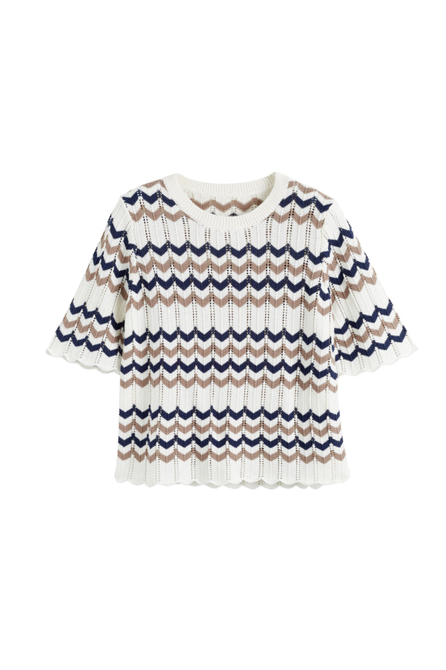 Chinti And Parker Navy Cotton Chevron Stitch T-Shirt