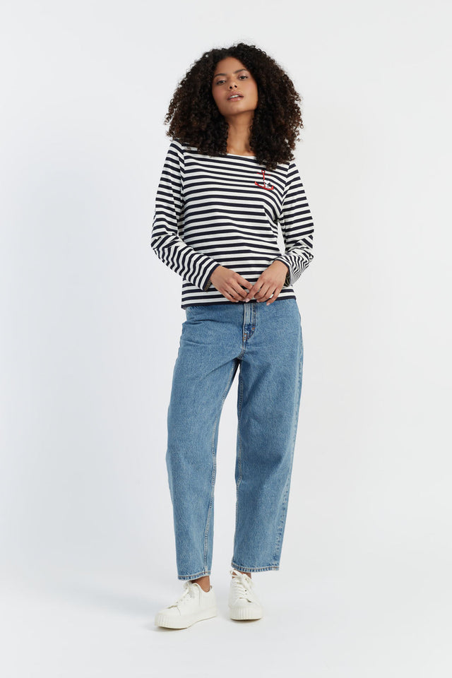 Chinti And Parker Navy Cotton Heart Breton Snoopy Long Sleeve T-Shirt