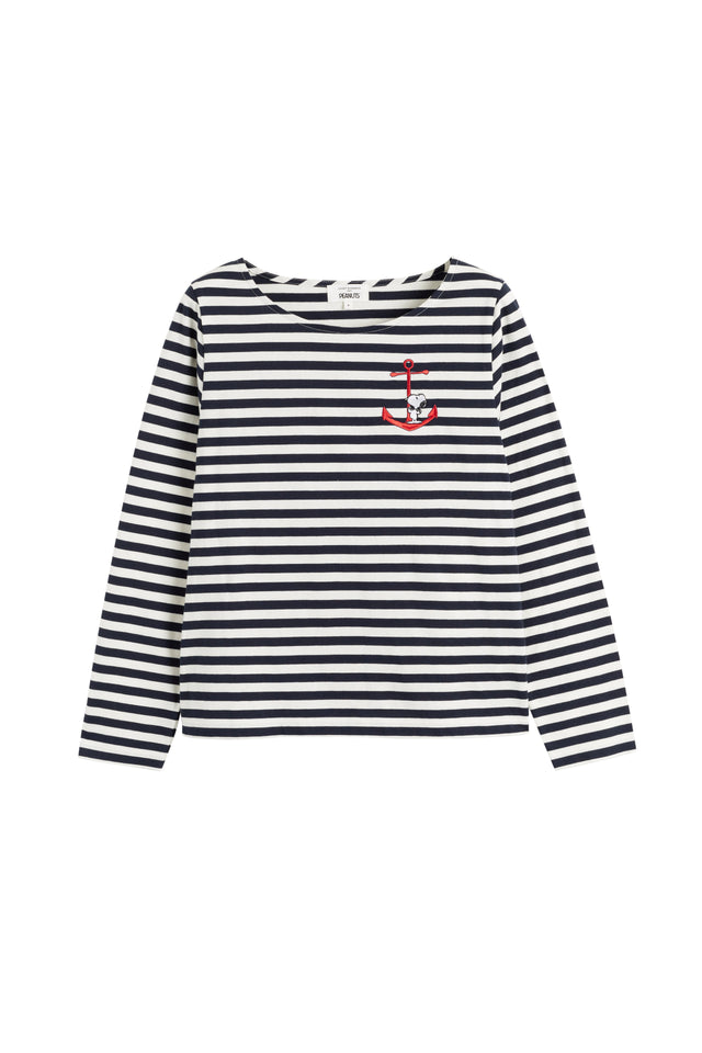 Chinti And Parker Navy Cotton Heart Breton Snoopy Long Sleeve T-Shirt