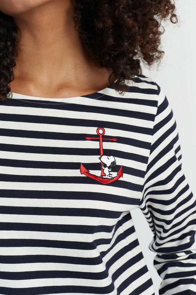 chinti and parker Navy Cotton Heart Breton Snoopy Long Sleeve T-Shirt