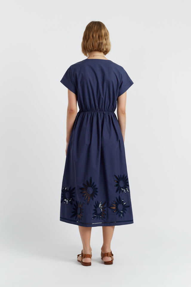 Chinti And Parker Navy Cotton-Lyocell Broderie Dress