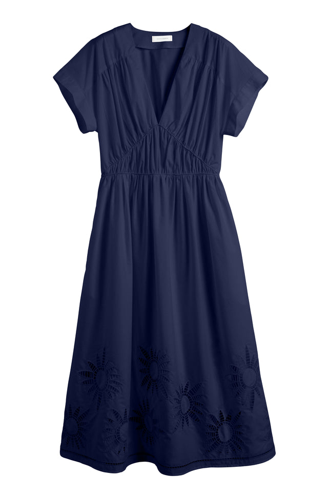 Chinti And Parker Navy Cotton-Lyocell Broderie Dress