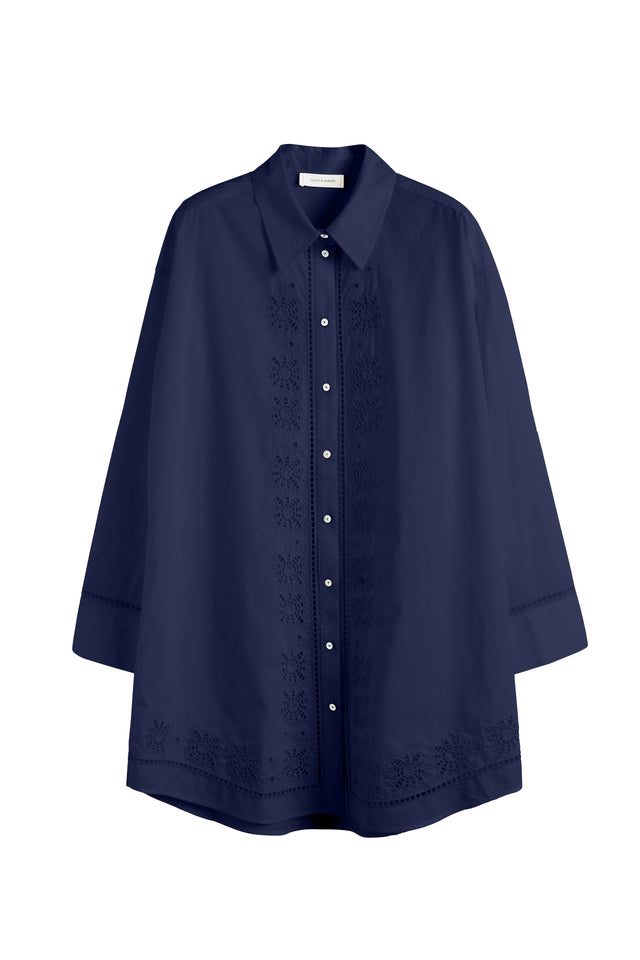 Chinti And Parker Navy Cotton-Lyocell Broderie Shirt Dress
