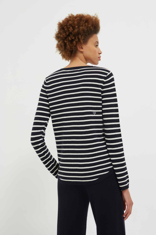 Chinti And Parker Navy-Cream Breton Heart Wool-Cashmere Sweater