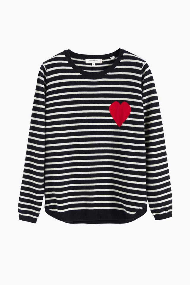 Chinti And Parker Navy-Cream Breton Heart Wool-Cashmere Sweater