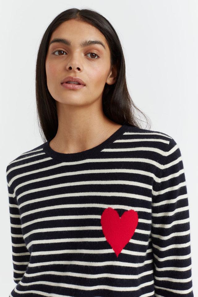 chinti and parker Navy-Cream Breton Heart Wool-Cashmere Sweater