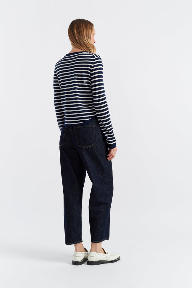 Chinti And Parker Navy-Cream Merino Heart Breton Sweater
