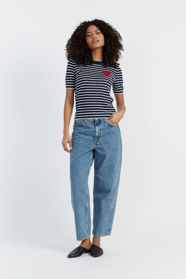 Chinti And Parker Navy-Cream Merino Heart Breton T-shirt