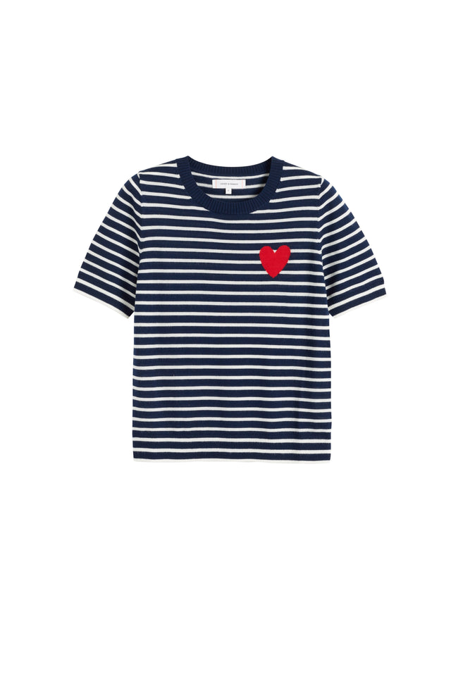 Chinti And Parker Navy-Cream Merino Heart Breton T-shirt