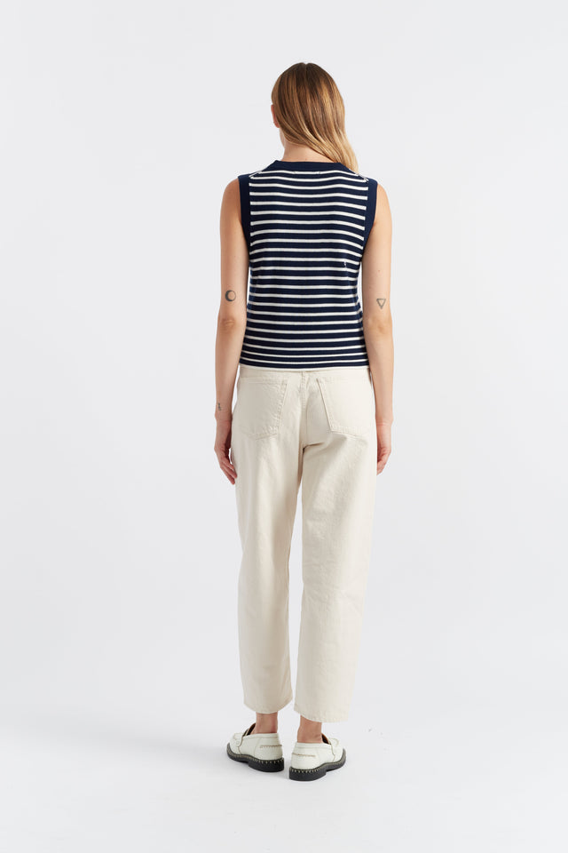 Chinti And Parker Navy-Cream Merino Heart Breton Tank