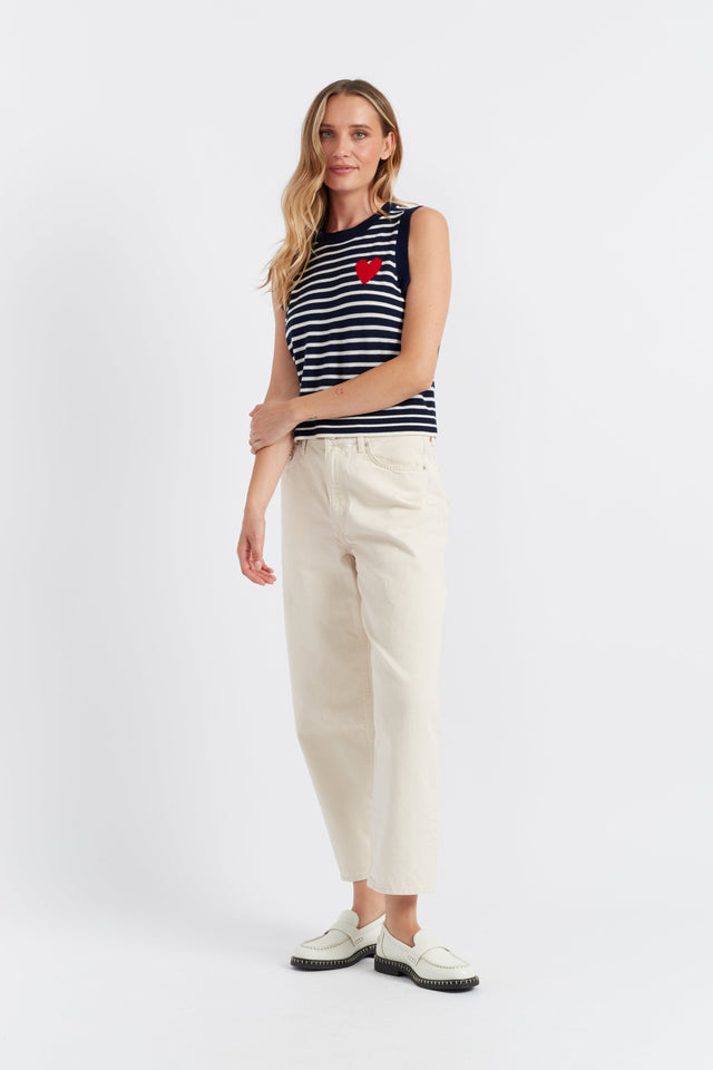 Chinti And Parker Navy-Cream Merino Heart Breton Tank