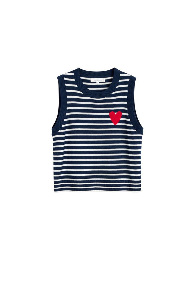 Chinti And Parker Navy-Cream Merino Heart Breton Tank