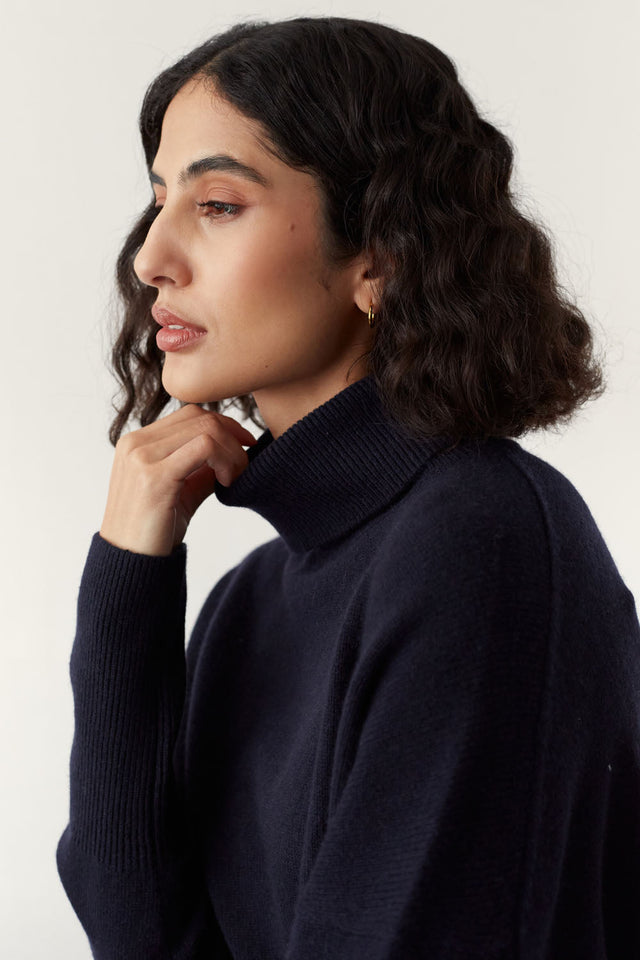 Chinti And Parker Navy Pure Cashmere Rollneck Sweater