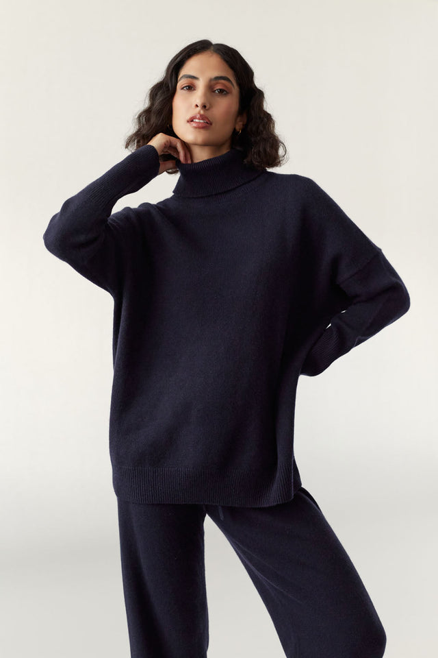 chinti and parker Navy Pure Cashmere Rollneck Sweater