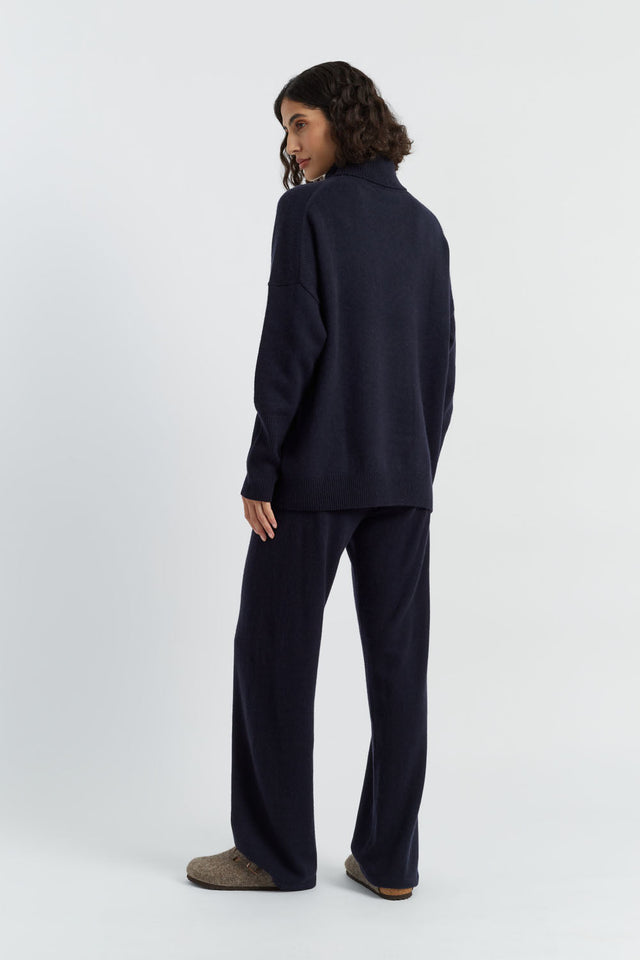 Chinti And Parker Navy Pure Cashmere Wide-Leg Pants