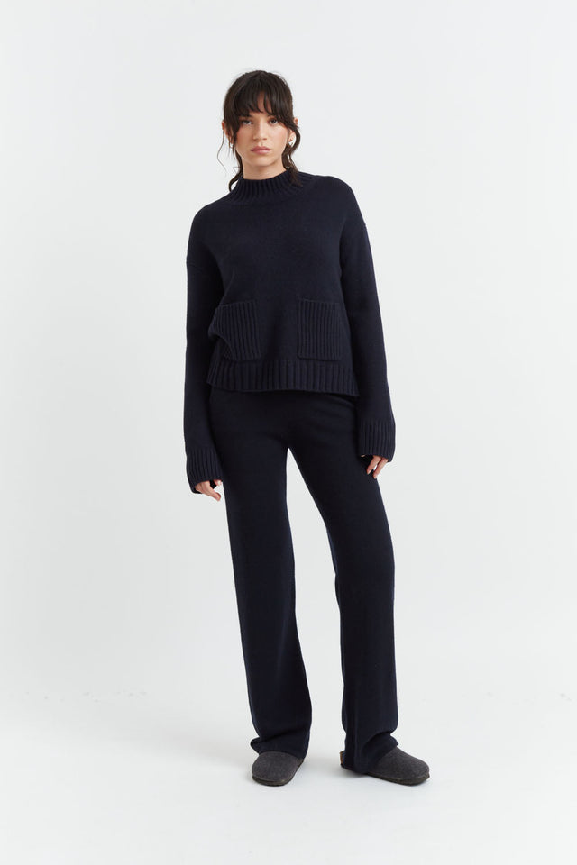Chinti And Parker Navy Pure Cashmere Wide-Leg Pants