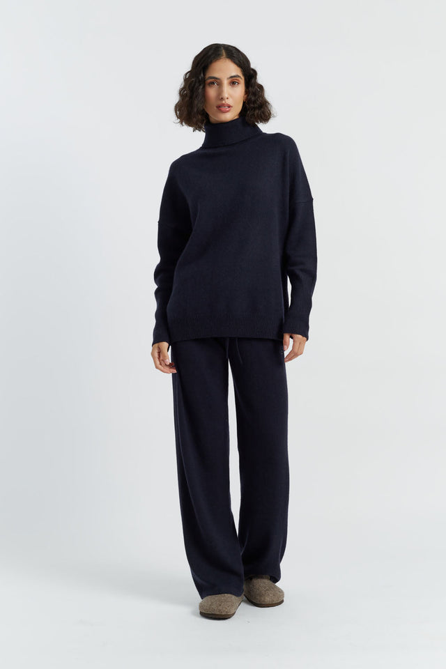 chinti and parker Navy Pure Cashmere Wide-Leg Pants