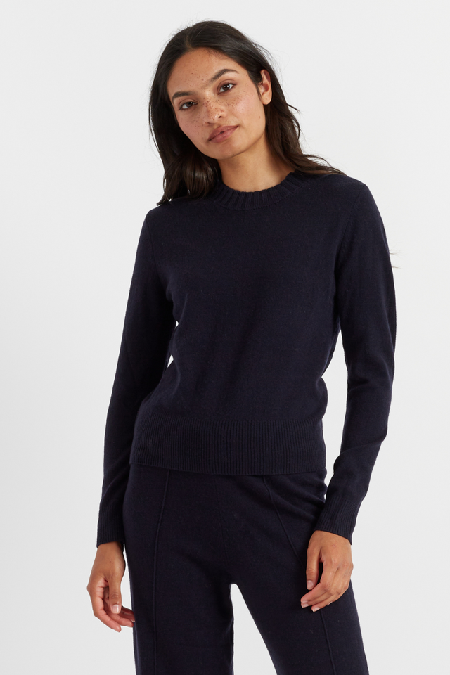 chinti and parker Navy Wool-Cashmere Cropped Sweater