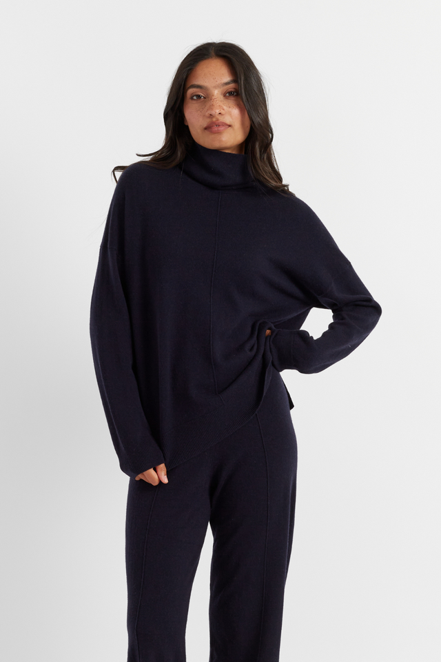 chinti and parker Navy Wool-Cashmere Rollneck Sweater