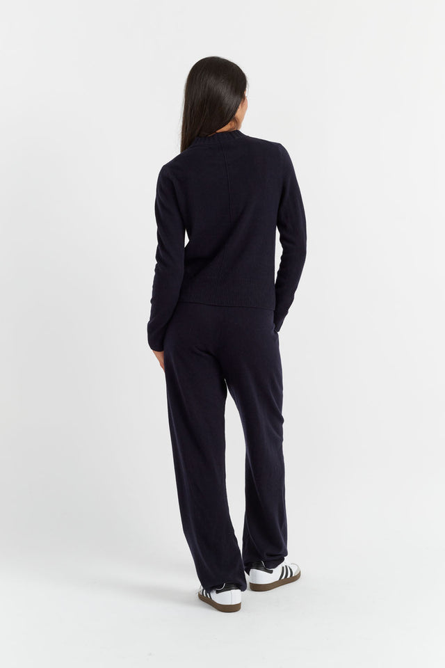 Chinti And Parker Navy Wool-Cashmere Wide-Leg Track Pants