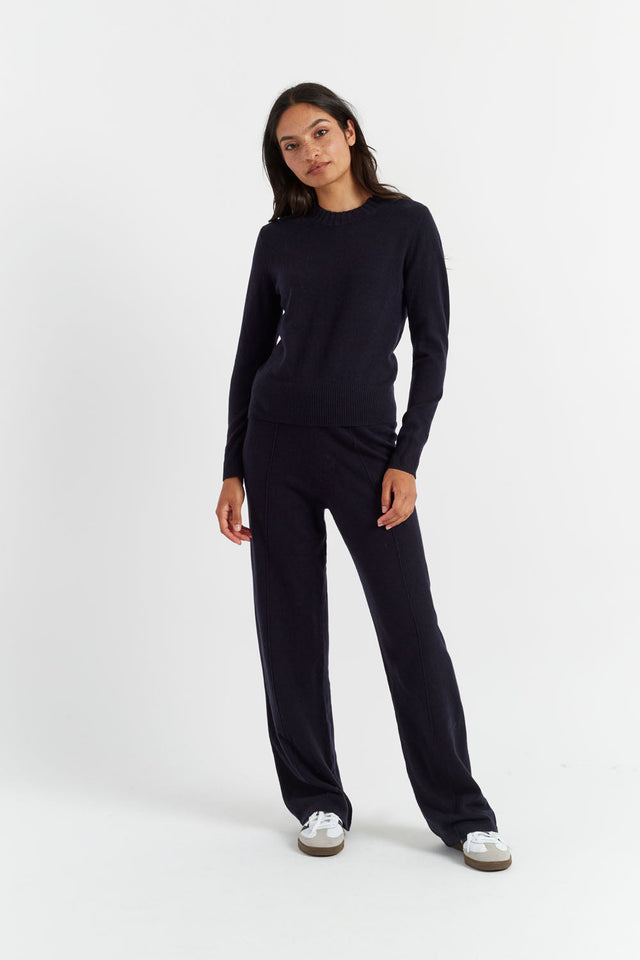 chinti and parker Navy Wool-Cashmere Wide-Leg Track Pants