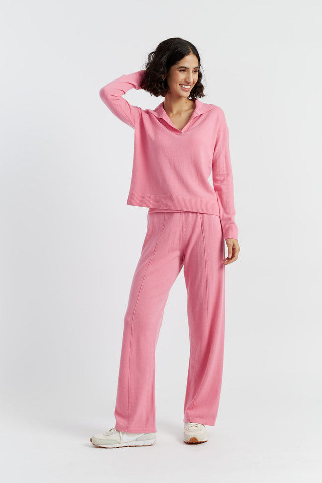 Chinti And Parker Pink Wool-Cashmere Collared Sweater