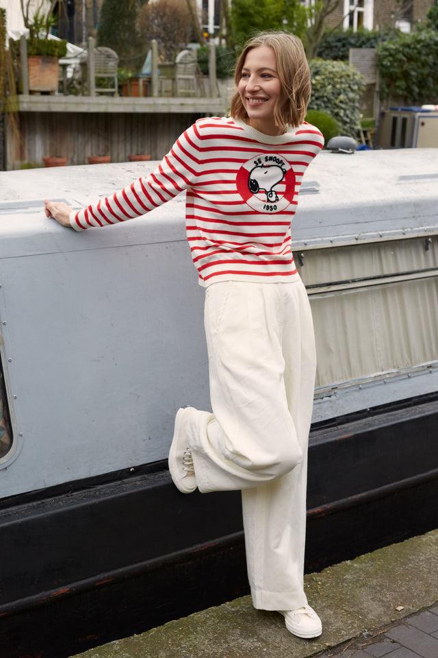 Chinti And Parker Red Cotton Snoopy Nautical Sweater